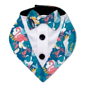 Flamingo Pattern Tuxedo Bandana With Black Bow For Dogs & Cats