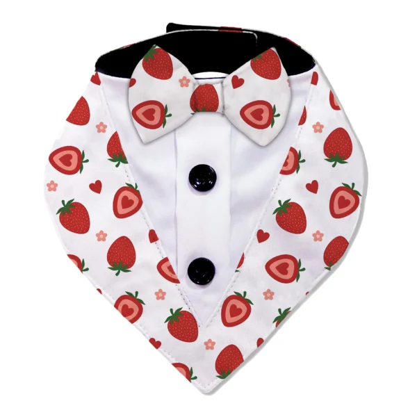 Strawberry Pattern Tuxedo Bandana With Matching Bow For Dogs & Cats