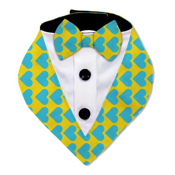 Heart Pattern Tuxedo Bandana With Matching Bow For Dogs & Cats