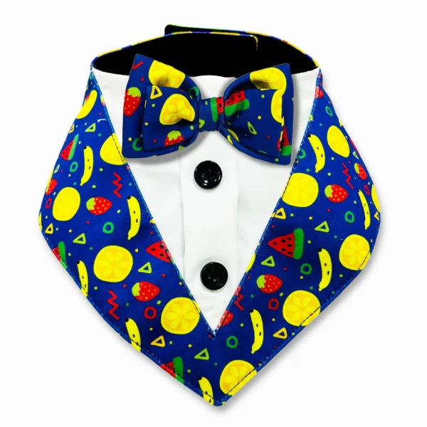 Mix Fruits Pattern Tuxedo Bandana With Matching Bow For Dogs & Cats