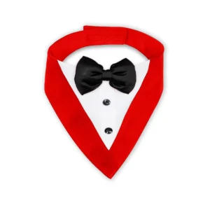 Red & White Tuxedo Bandana With Black Bow For Dogs & Cats