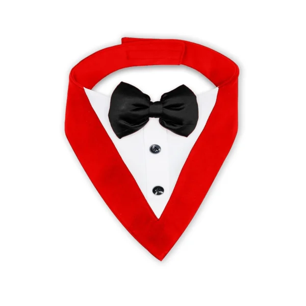 Red & White Tuxedo Bandana With Black Bow For Dogs & Cats