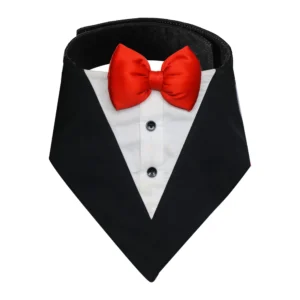 Black & White Tuxedo Bandana With Red Bow For Dogs & Cats