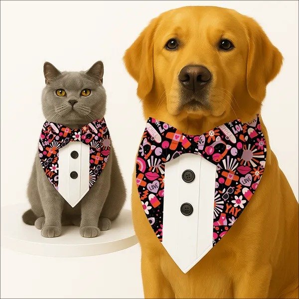 PawsIndia Pop Funk Pattern Tuxedo Bandana with Matching Bow for Dogs and Cats - Image 2