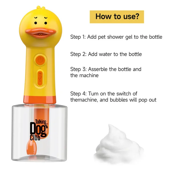 Talking Dog Club Oh Duck Shampoo Dispenser Spray with Free Bath brush for Dogs and Cats (Yellow) - Image 4