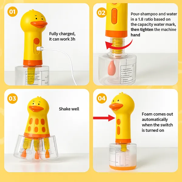 Talking Dog Club Oh Duck Shampoo Dispenser Spray with Free Bath brush for Dogs and Cats (Yellow) - Image 8