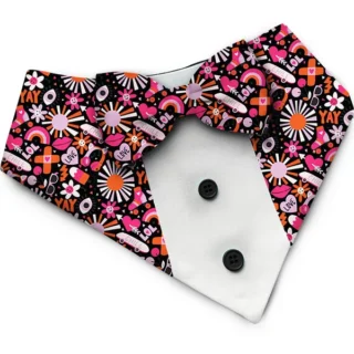 PawsIndia Pop Funk Pattern Tuxedo Bandana with Matching Bow for Dogs and Cats
