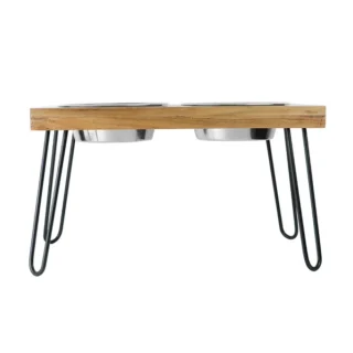 Pawpourri Elevated Acacia Wooden Double Diner for Dogs and Cats (Wooden Brown)