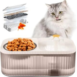 Pet Vogue Exclusive Cat Water Fountain and Food Bowl with Ultra-Quiet Pet Water Dispenser for Cats and Small Dogs (White)