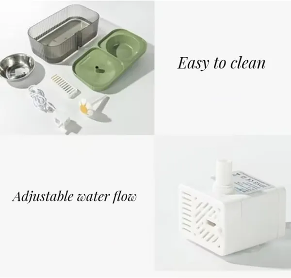 Pet Vogue Exclusive Water Fountain and Food Bowl with Ultra-Quiet Water Dispenser for Cats and Small Dogs (Green) - Image 3