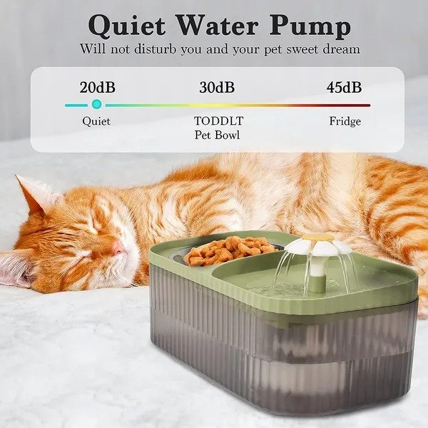 Pet Vogue Exclusive Water Fountain and Food Bowl with Ultra-Quiet Water Dispenser for Cats and Small Dogs (Green) - Image 2