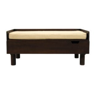 FurryLiving Hibachi Bed with Storage for Dogs (Dark Brown/Cream Cushion)