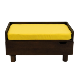 FurryLiving Hibachi Dark Brown Bed with Storage for Dogs (Dark Brown/Yellow Cushion)