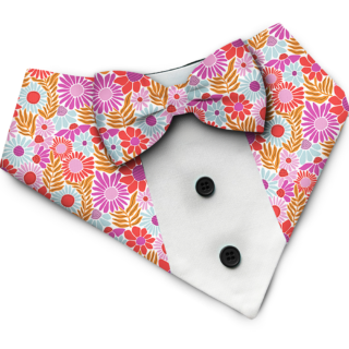 PawsIndia Spring Blooms Pattern Tuxedo Bandana with Matching Bow for Dogs and Cats