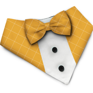 PawsIndia Mustard  Checks Pattern Tuxedo Bandana with Matching Bow for Dogs and Cats
