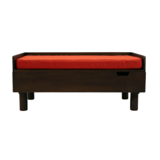 FurryLiving Hibachi Bed with Storage for Dogs (Dark Brown/Red Cushion)