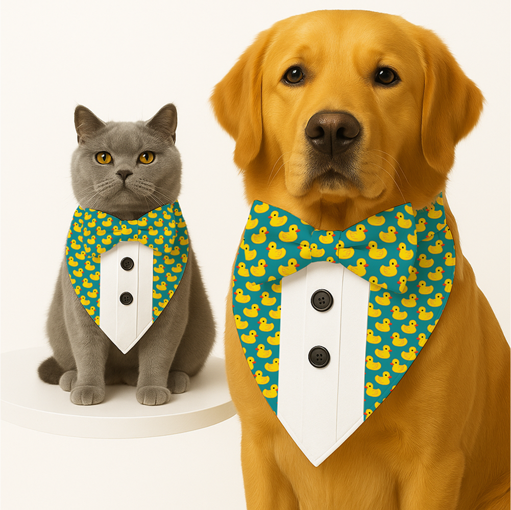 PawsIndia Duck Pattern Tuxedo Bandana with Matching Bow for Dogs and Cats - Image 2