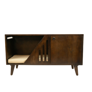 FurryLiving Benji Cabinet with Cushion for Small Dogs and Cats (Dark Brown/ Cream Cushion)
