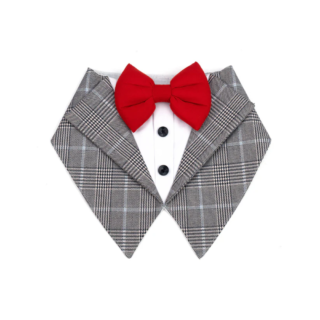Dogobow Checked Tuxedo Vest Bandana for Dogs (Grey) (Get a Bow Free)