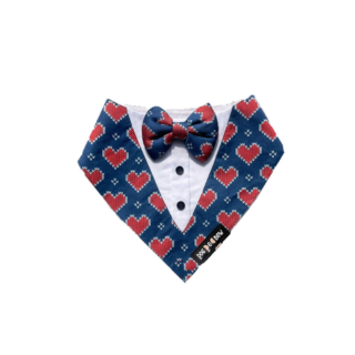 Dogobow Hearty Print Tuxedo Bandana for Dogs (Blue/Red)