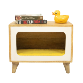 FurryLiving Telly Side Table with Cushion for Small Dogs and Cats (Oak/Yellow Cushion)