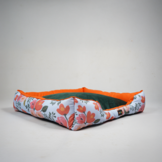 Skatrs Flower Meadow Bed for Dogs & Cats (Orange/Green)