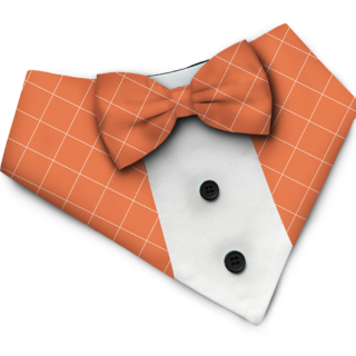PawsIndia Orange Checks Pattern Tuxedo Bandana with Matching Bow for Dogs and Cats