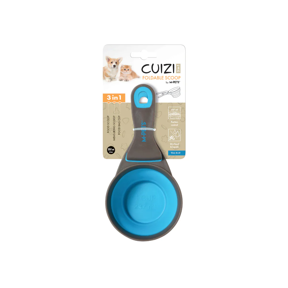 M Pets Cuizi Foldable Scoop for Dogs and Cats (Teal Blue)