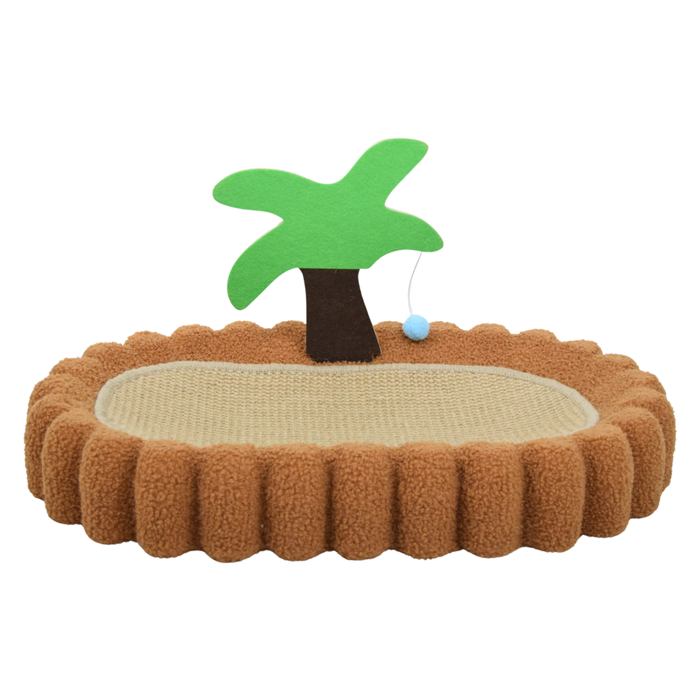 FurryLiving Aloha Bed & Scratcher Mat with Ball Toy for Cats(Brown)