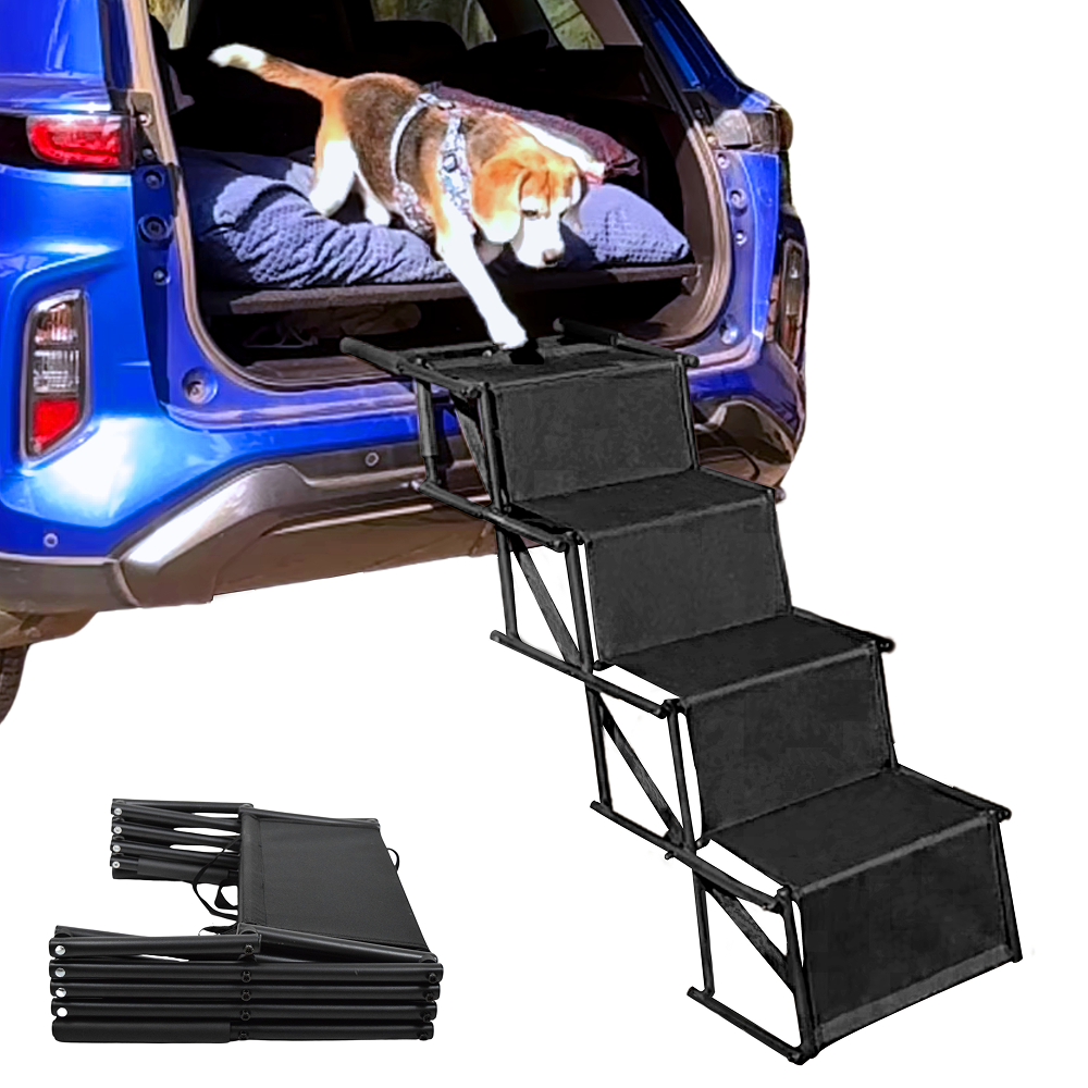 FurryLiving Foldable Pet Stair Ramp for Dogs and Cats (Black)