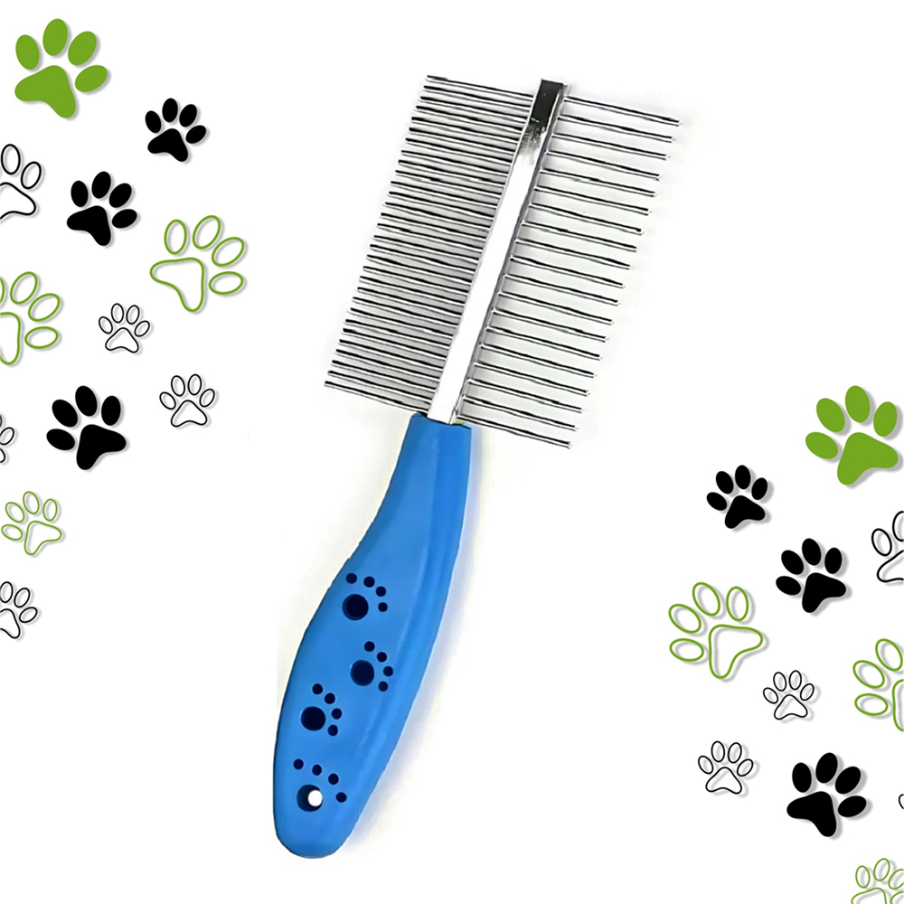 Groom My Pet Double Side Steel Comb for Dogs and Cats (Blue)