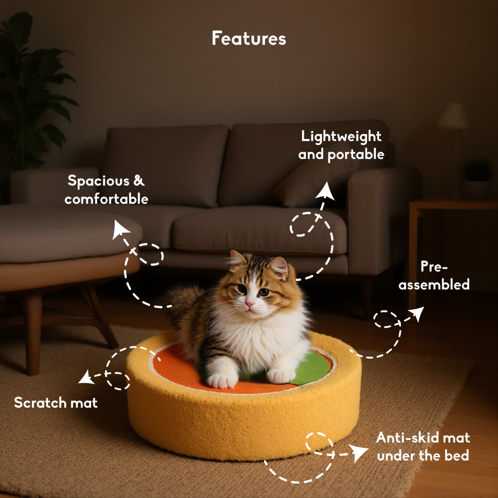 FurryLiving Orange Bed & Scratcher Mat for Cats (Orange) - Image 2