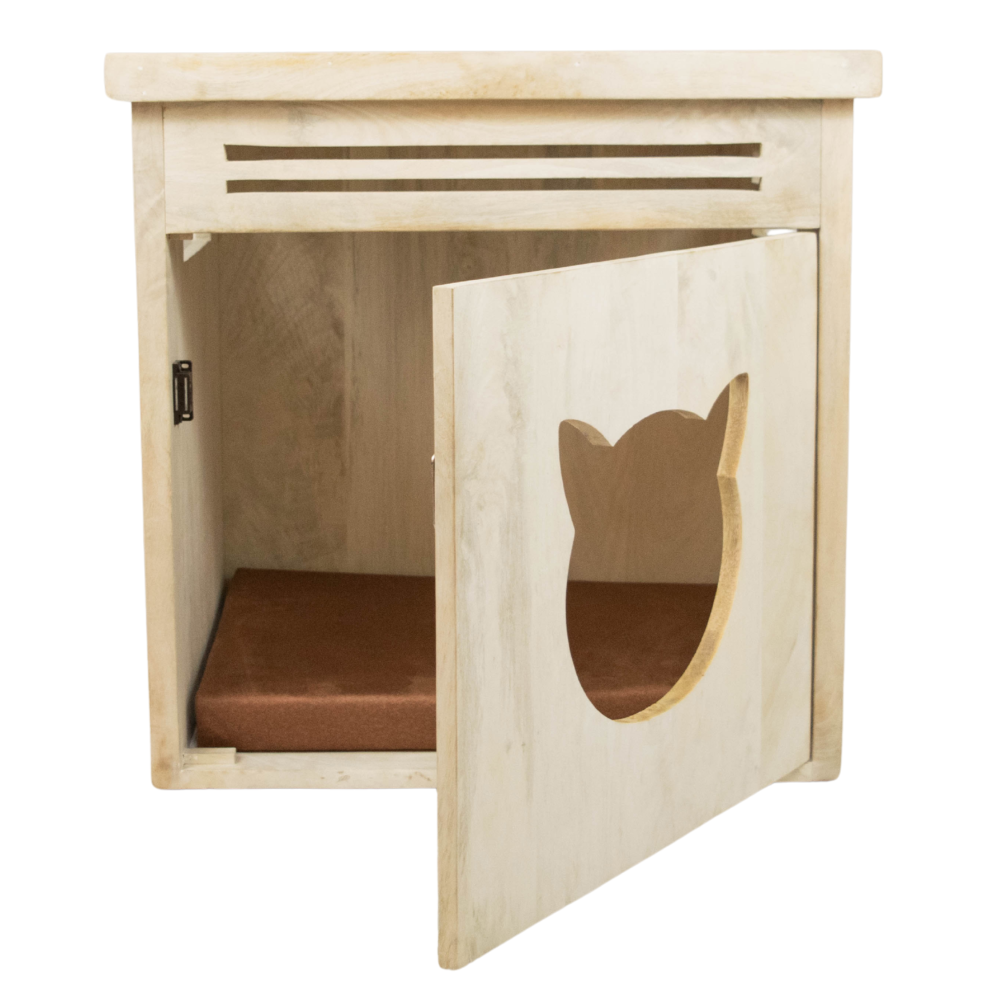 FurryLiving Meraki Cabinet with Cushion for Small Dogs and Cats (Oak/Brown Cushion)