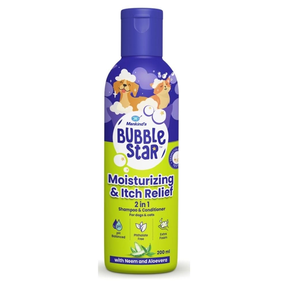 Mankind BubbleStar Neem & Aloe Vera Fresh 2 in 1 Waterless Shampoo for Dogs & Cats