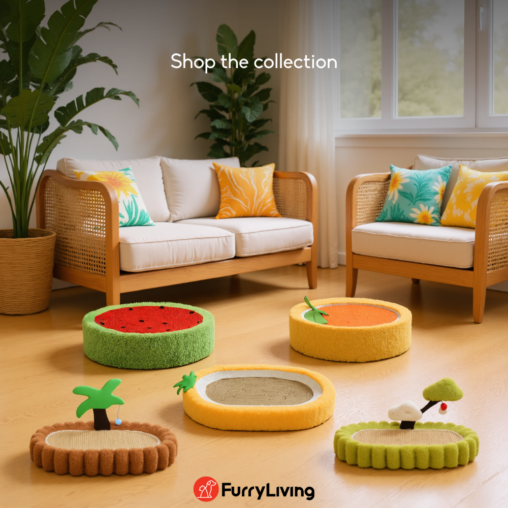 FurryLiving Orange Bed & Scratcher Mat for Cats (Orange)