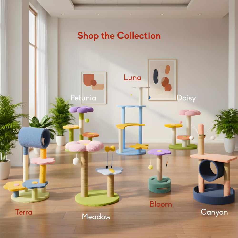 FurryLiving Petunia Multi Level Cat Tree with Scratching Post and Hanging Toy for Cats & Kittens