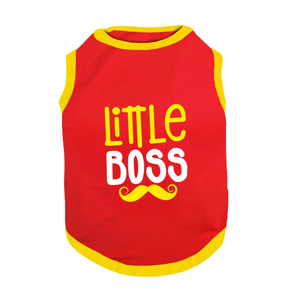 PawsIndia  Little Boss Printed with Ribbed Sleeves TShirt for Cats (Red)