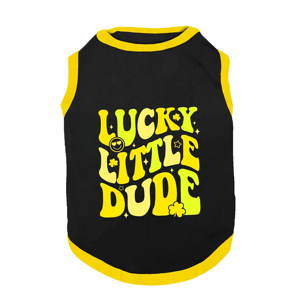 PawsIndia Lucky Little Dude Printed with Ribbed Sleeves TShirt for Cats (Black)
