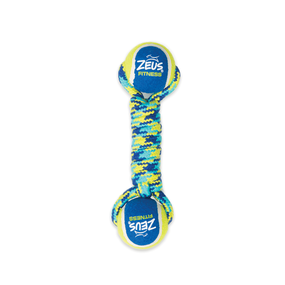 Zeus Double Tennis Ball Rope Dumbbell Toy For Dogs Blue