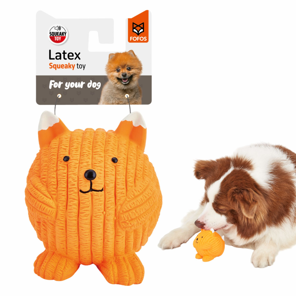 Barkbutler X Fofos Latex Fox Ball Squeaky Toy For Dogs Orange