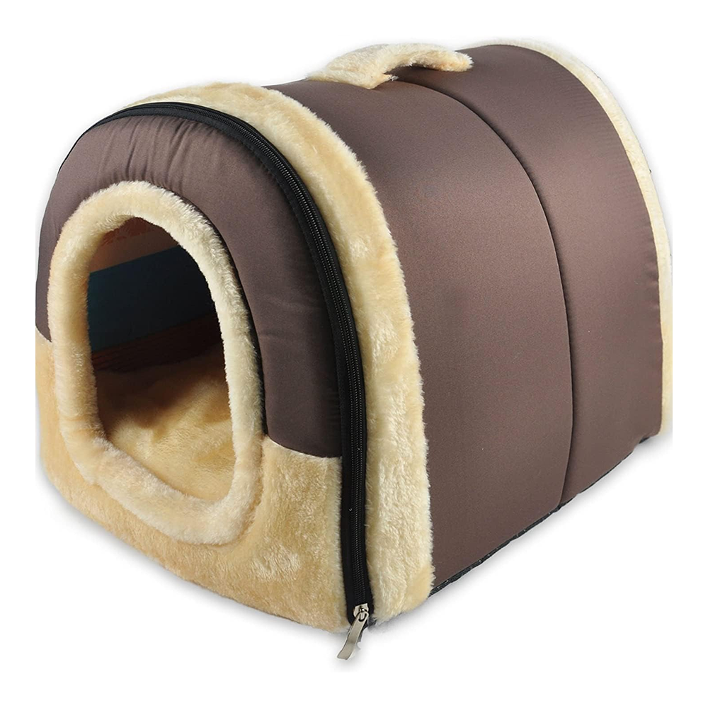 Fluffy's Pawsome Igloo 2 in 1 Foldable Ultra Soft Pet House Bed for Dogs and Cats (Brown)