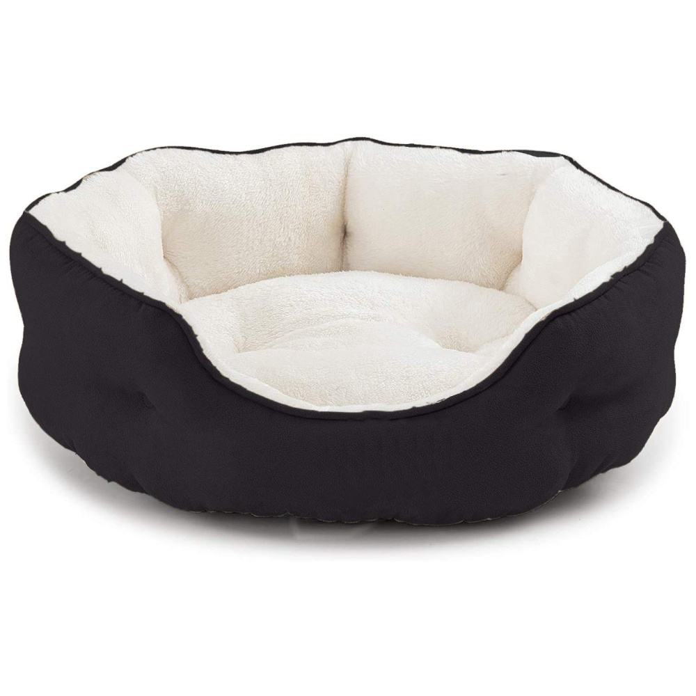 Fluffy's Pawsome Round Washable Bed for Dogs and Cats (Black)