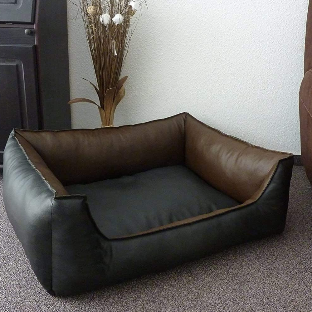 Fluffy's Pawsome Artificial Leather Sofa Bed for Dogs and Cats (Brown & Black)