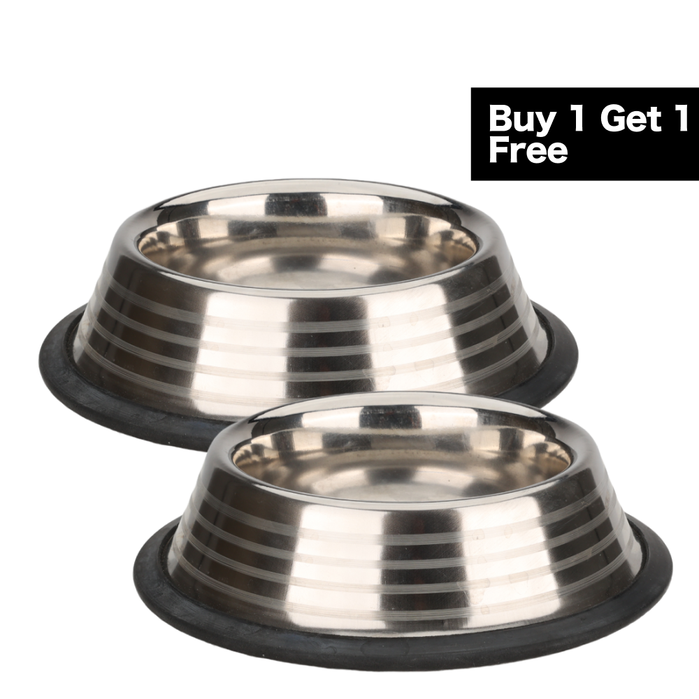 Skatrs Anti Skid Stainless Steel Striped Bowl for Dogs and Cats (Buy 1 Get 1)