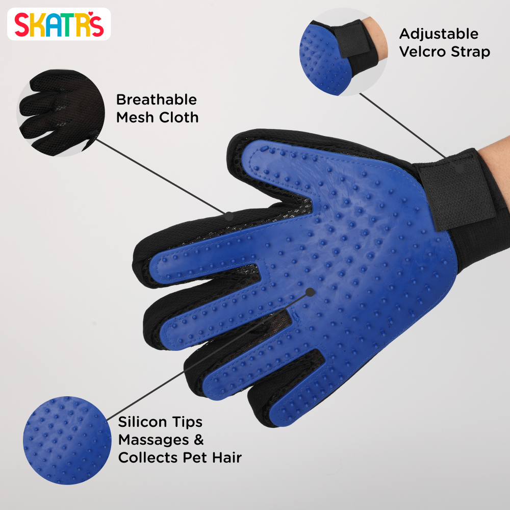 Skatrs Mess Free Deshedding Grooming Gloves for Dogs and Cats (Blue) - Image 2