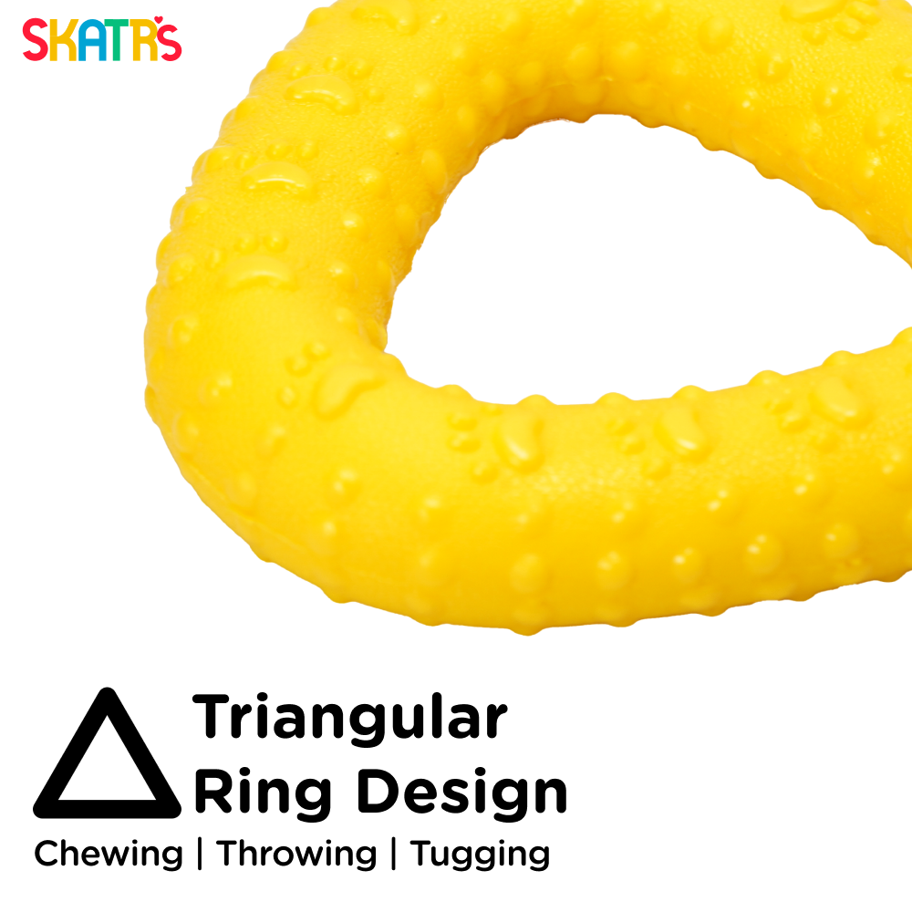 Skatrs Rubber Triangular Ring toy for Dogs and Cat (Yellow) - Image 2