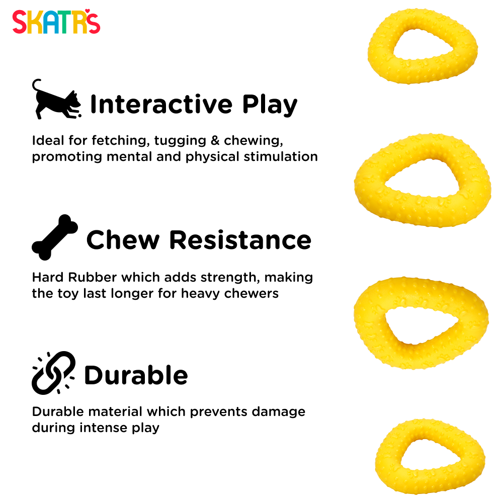 Skatrs Rubber Triangular Ring toy for Dogs and Cat (Yellow) - Image 3