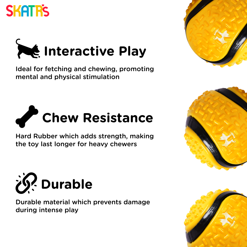 Skatrs Rubber Ball Toy for Dogs and Cat (Yellow)