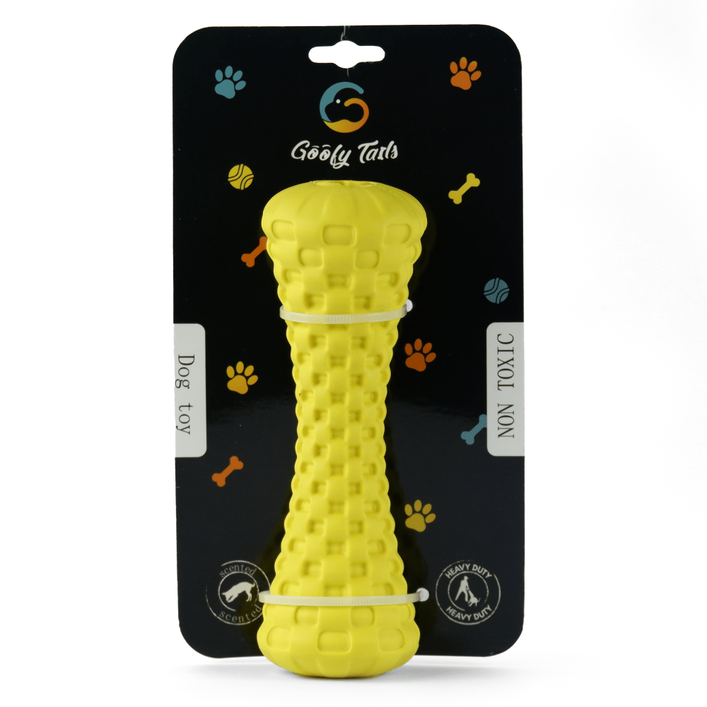 Goofy Tails Dumbbell Treat Dispensing Interactive Toys for Dogs | For Medium Chewers (Yellow) - Image 2