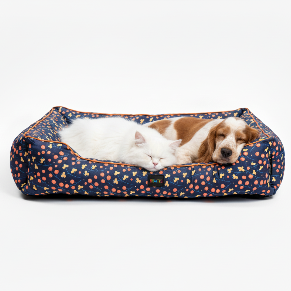 Skatrs Floral Bed for Dogs & Cats (Blue/Orange)